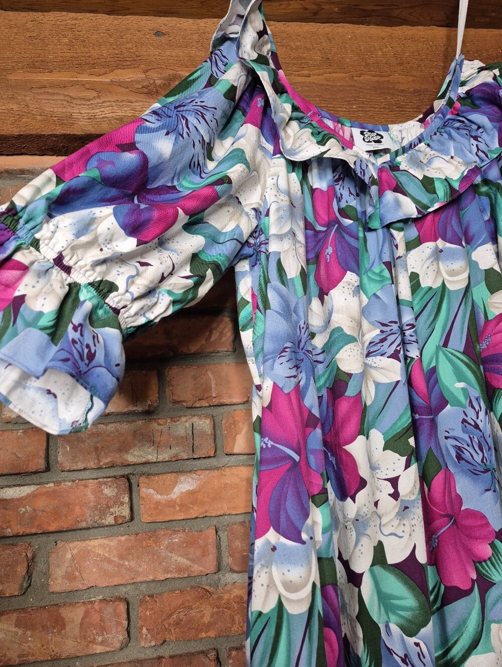 Hilo Hattie Made in Hawaii Tropical Floral Ruffle Muumuu Midi Dress 2XL - Picture 3 of 7